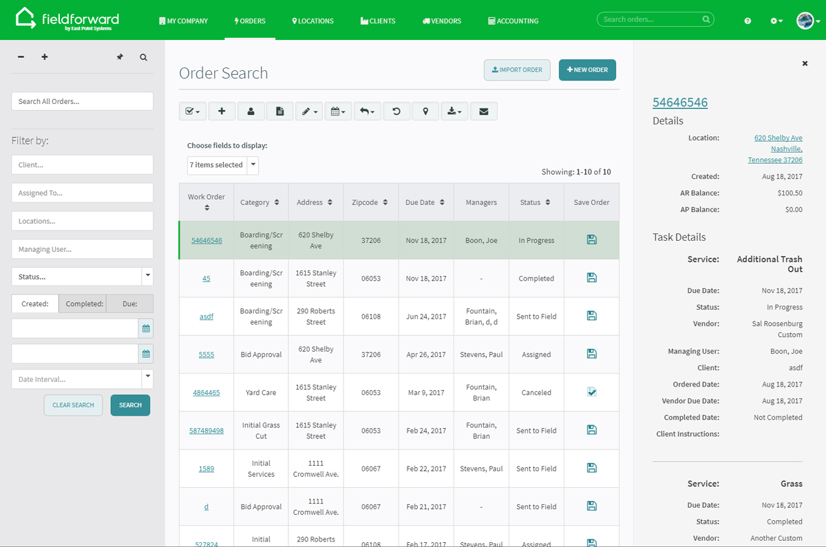 Field Forward Reporting page sample